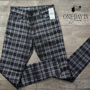 AG Adriano Goldschmied Farrah High Rise Skinny Jeans Black Plaid NWT Size 2 (26)