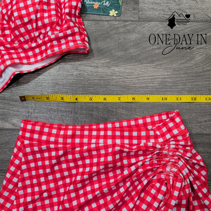Blooming Jelly Red Gingham Skirted Bikini Swimsuit Size XS