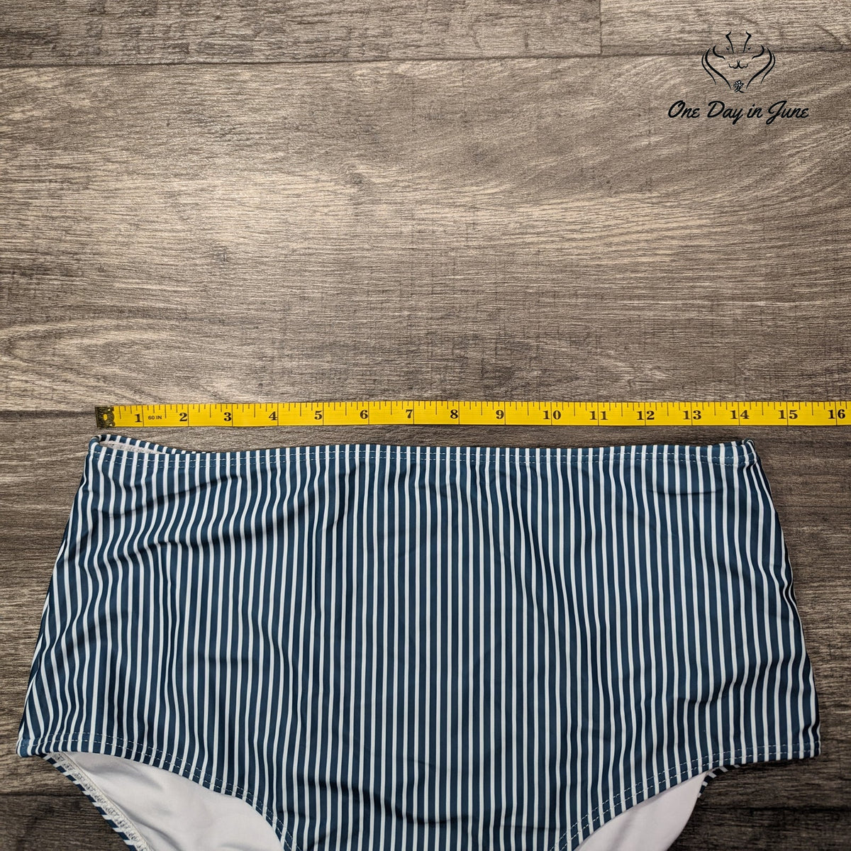CharmLeaks High Waist Bikini Bottom Navy Blue White Striped Swimwear Size XL