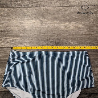 CharmLeaks High Waist Bikini Bottom Navy Blue White Striped Swimwear Size XL