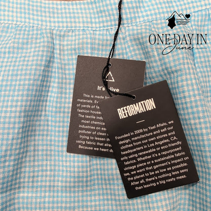 Reformation Torta Chesapeake Gingham Midi Skirt Blue White NWT $198 Size 0