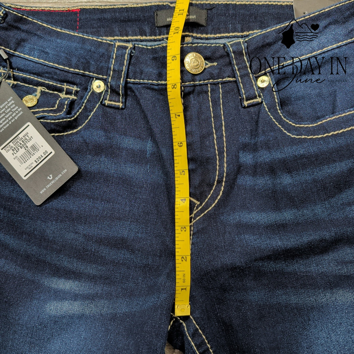 True Religion Becca Big T Flap Bootcut Jeans Dark Oak Wash NWT Size 8 (29)