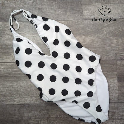 Bar III This And Dot Polka Dot Plunging One Piece Swimsuit NWT Size L