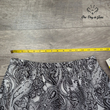 Kim Rogers Pull On Midi Skirt Black White Paisley Print NWT Size M