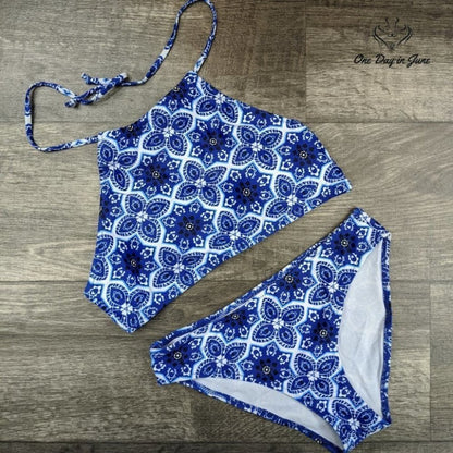 Ekouaer Print High Neck Halter Bikini
