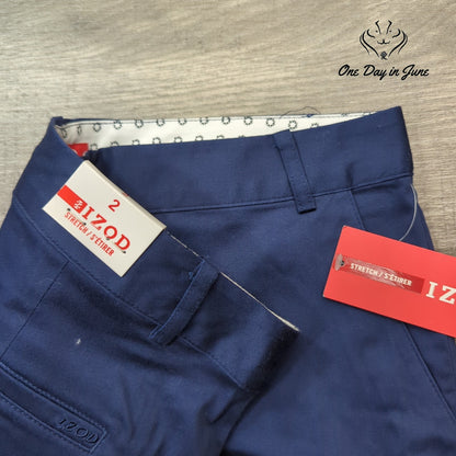 Izod Women's Stretch Flat Front Chino Shorts Navy Blue NWT Size 2