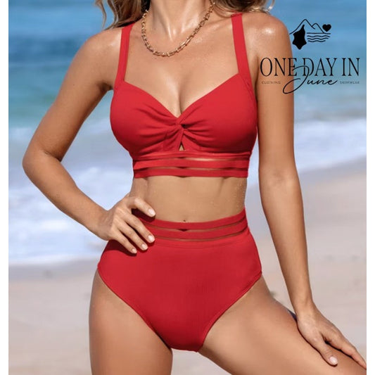 Cupshe Twist Front Ribbed High Waist Bikini Swimsuit Size S