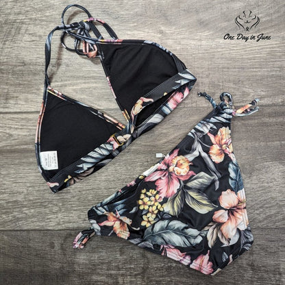 I Love Sexy Beauty Floral Tie Bottom Halter Bikini Swimsuit Size M