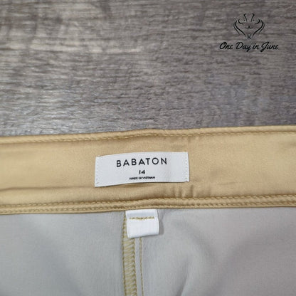 Babaton Aritzia Faux Leather Pants Beige Tan Straight Leg Trousers Size 14
