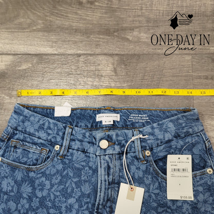 Good American Good Waist Palazzo Crop Jeans Floral Hibiscus Bloom NWT Size 8