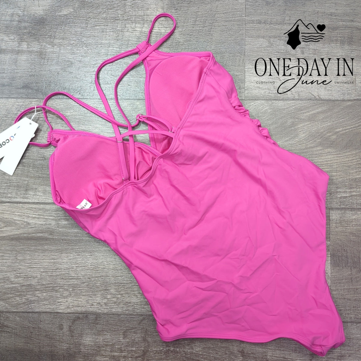 Cocopear V Neck Cross Back Ruched One Piece Swimsuit Hot Pink NWT Size XL