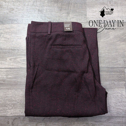 The Limited Modern Trouser Pants Burgundy Red Flecked Straight Leg NWT Size 14