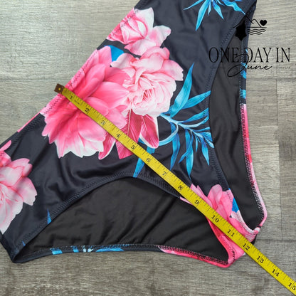 Beachsissi V Neck Tummy Control Tankini Swimsuit Black Floral NWT Size XL