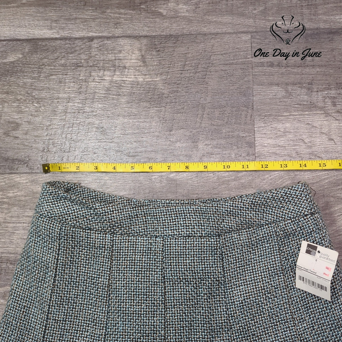 Worthington A Line Tweed Skirt Blue Silver Sage Lace Inset NWT Size 6