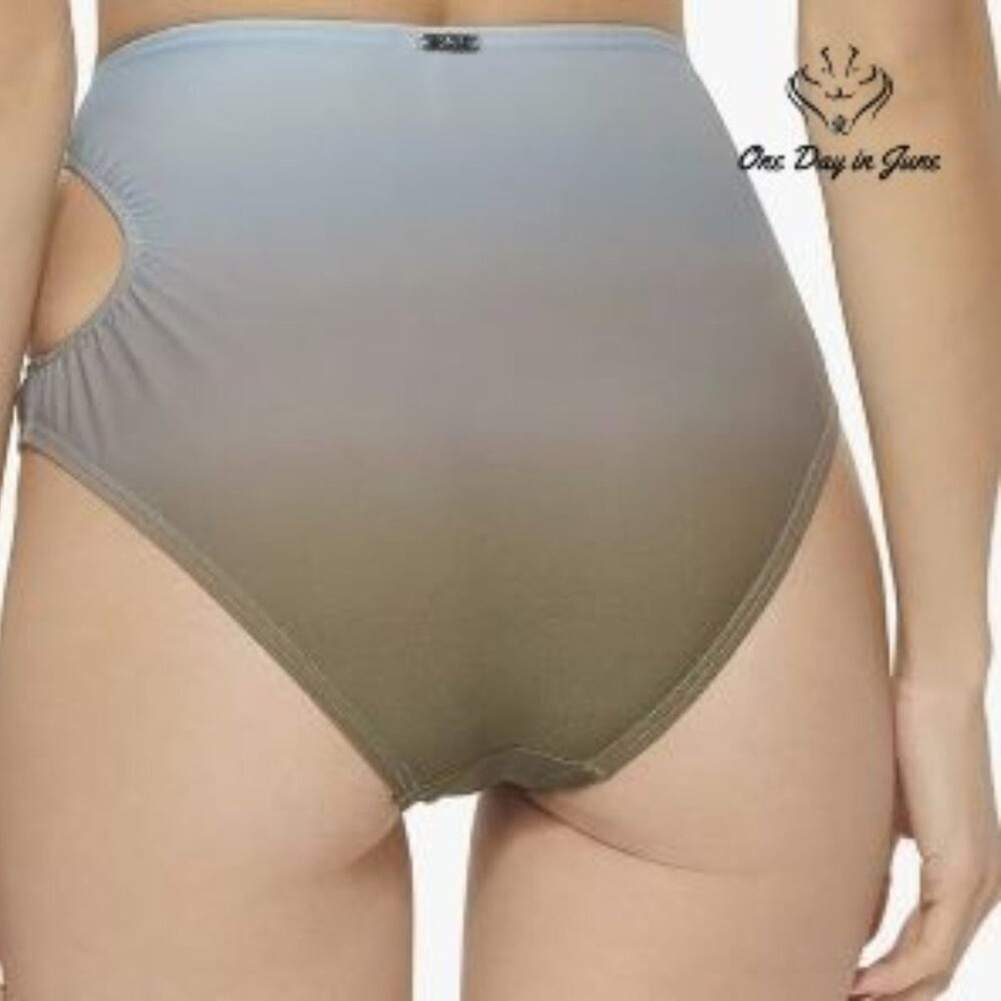 DKNY Cut Out Bikini Bottom High Waist Side Ruched Gray NWT $58 Size S