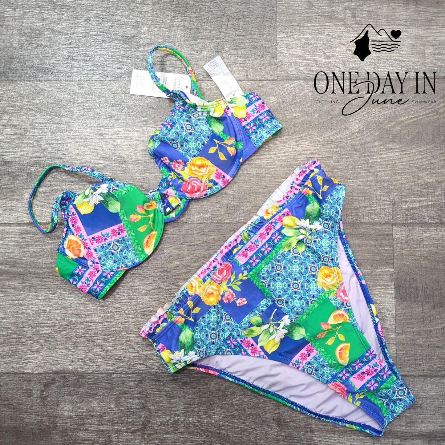 Cupshe Floral High Waist Underwire Bikini Set Ruffle Bottom NWT Size M