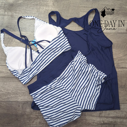 Yonique Boyshort Crop 3 Piece Bikini Swimsuit Size L