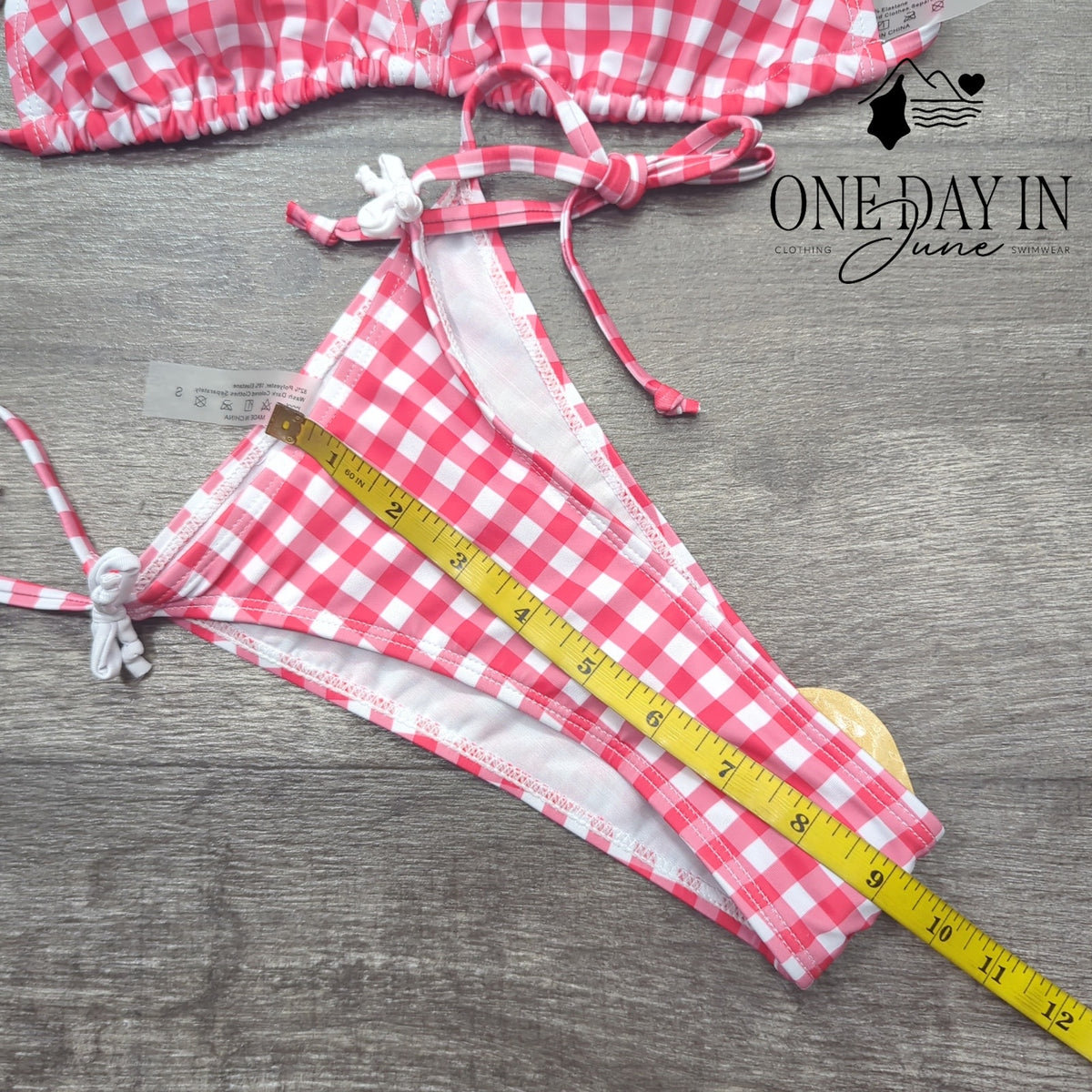 CharmLeaks Gingham Triangle Bikini Swimsuit Pink White Tie Side Size S