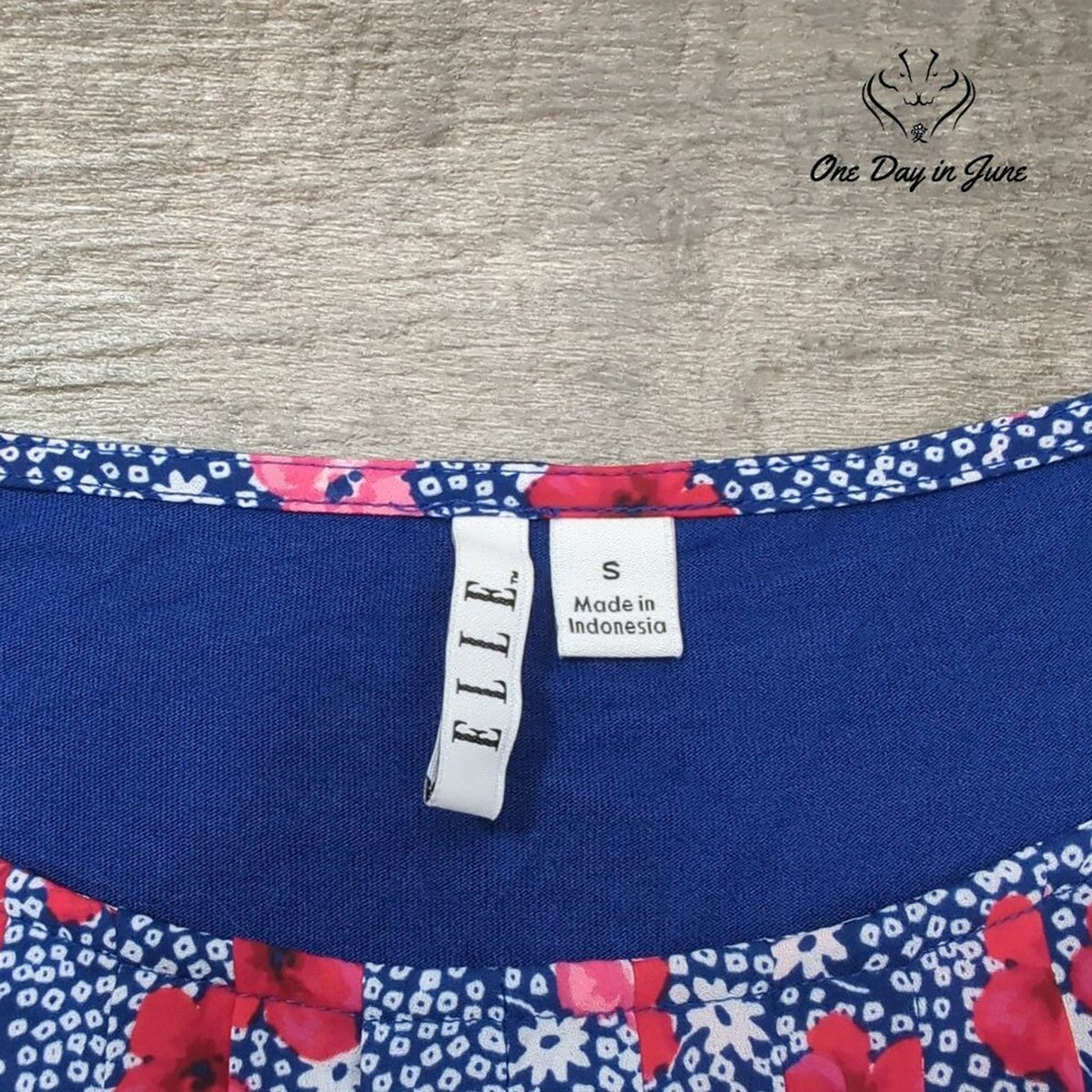 Elle Floral Pleated Tank Top Navy Pink Sleeveless Blouse Size S