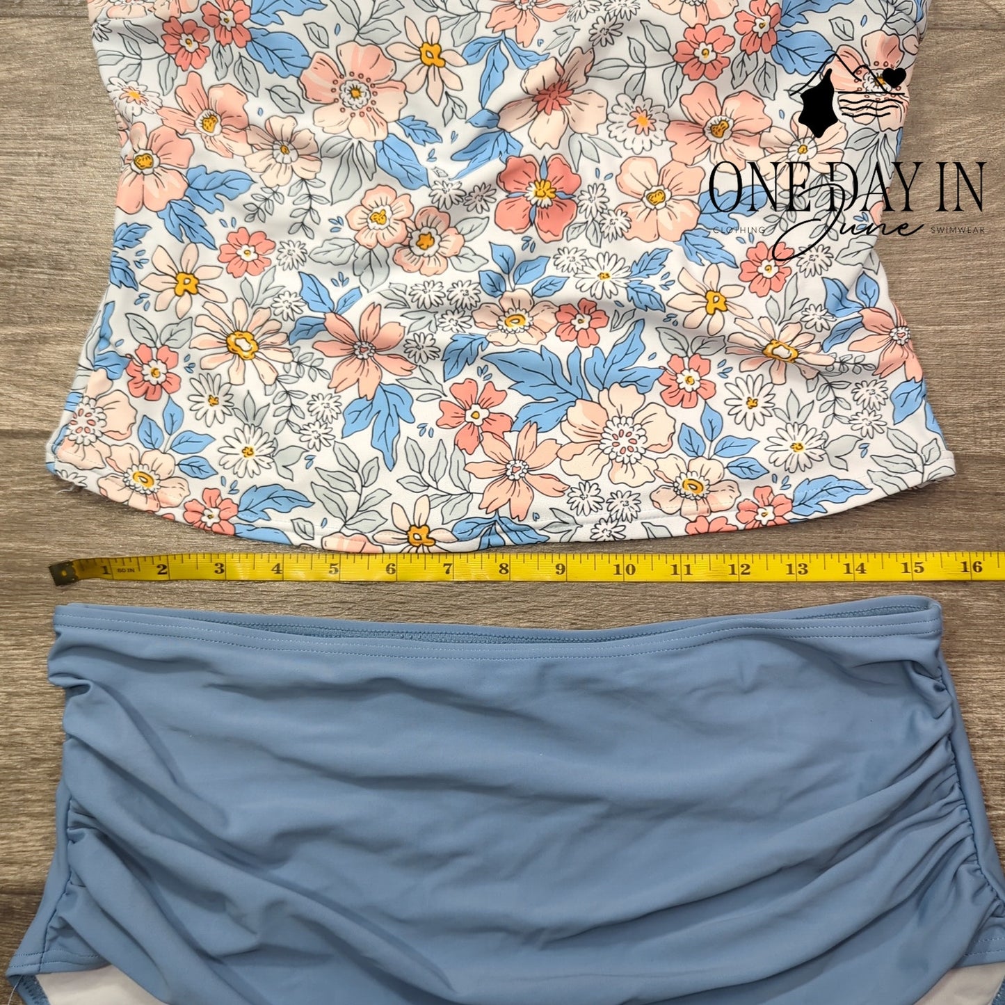 Eomenie Floral High Waist Ruffle Shoulder Tankini Swimsuit Size XL