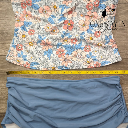 Eomenie Floral High Waist Ruffle Shoulder Tankini Swimsuit Size XL