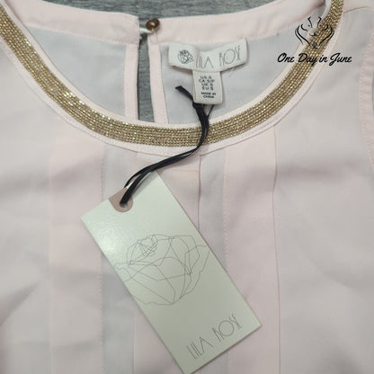 Lila Rose Beaded Neck Sleeveless Blouse Blush Pink Pleated NWT Size S