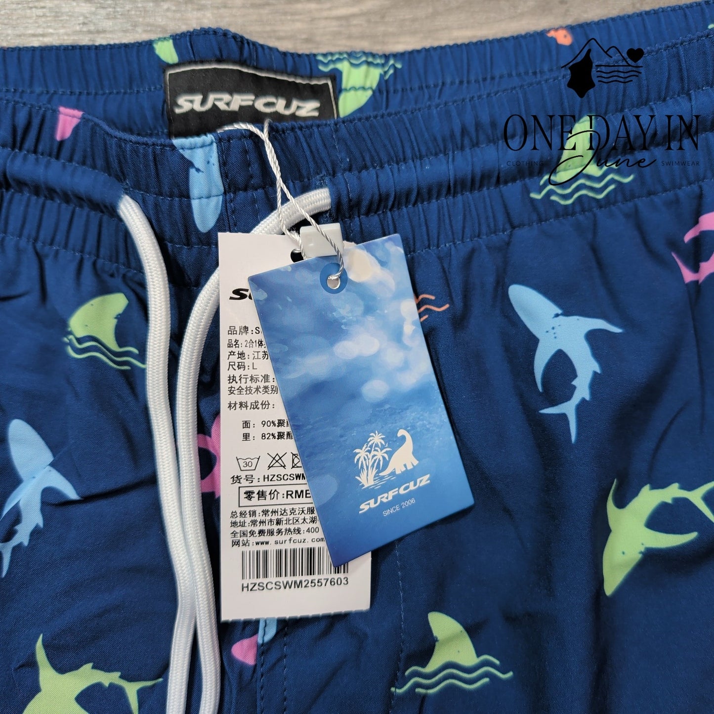 Surfcuz Shark Print Lined Boardshorts Size L
