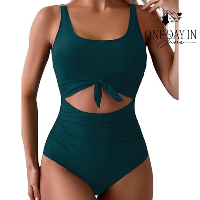 Eomenie Cutout Tie Front Ruched Tummy Control One Piece Swimsuit NWT Size XL
