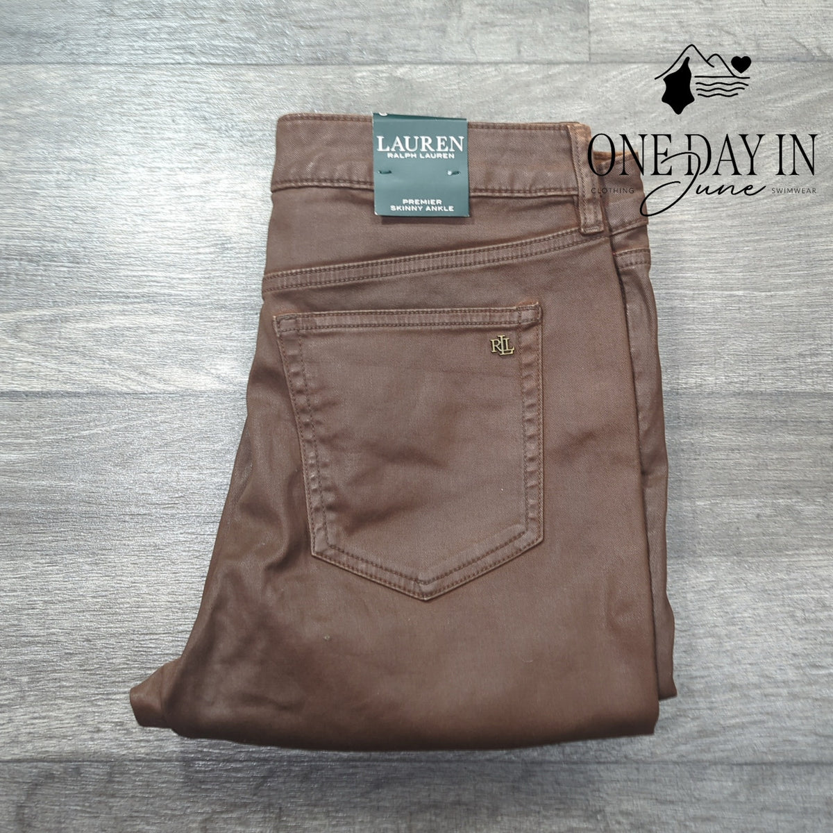 Ralph Lauren Premier Skinny Ankle Coated Jeans Brown NWT Size 8