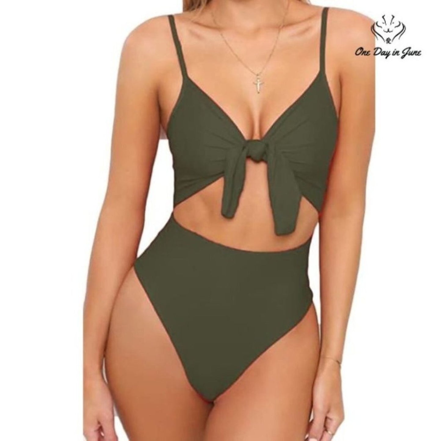 Leisup Spaghetti Strap Tie Knot One Piece Swimsuit Size XL