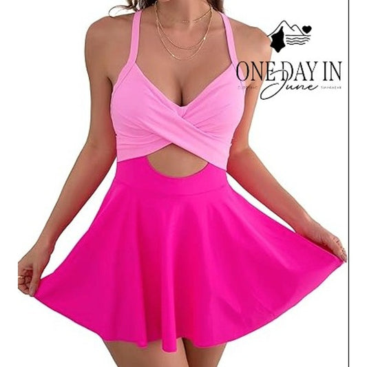 B2Prity Cross Front Tie Back Cut Out Swimdress Swimsuit Size XL