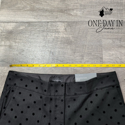 Talbots Hampshire Ankle Pants Black Flocked Polka Dot Straight Leg NWT Size 12