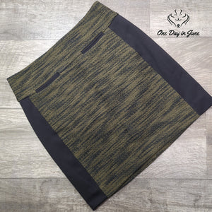 Loft Curvy Mini Skirt Olive Green Black Tweed Colorblock Size 2