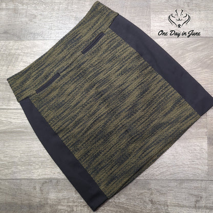 Loft Curvy Mini Skirt Olive Green Black Tweed Colorblock Size 2