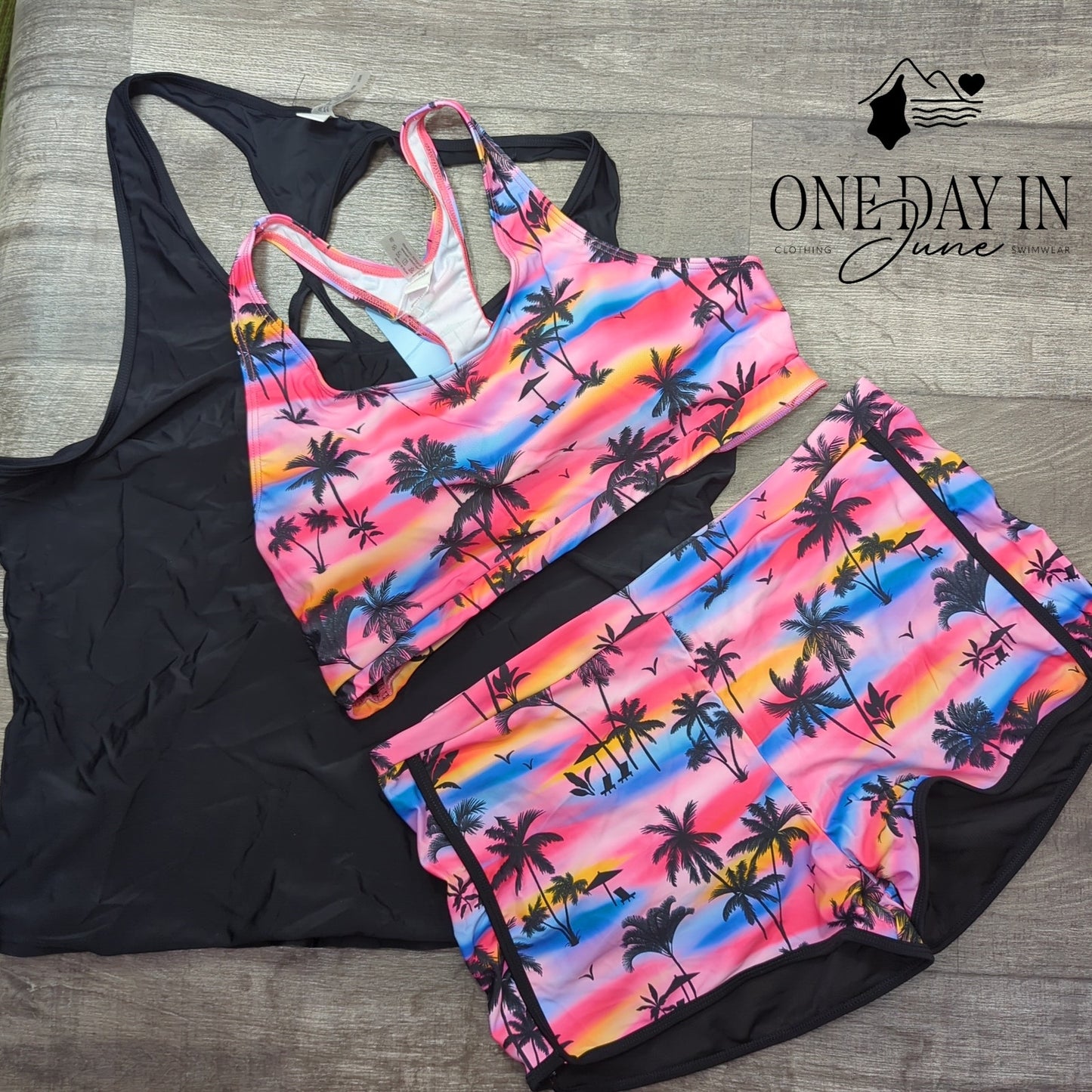 Yonique Plus Size Crop Top Boy Short 3 Piece Bikini Swimsuit Size 18W