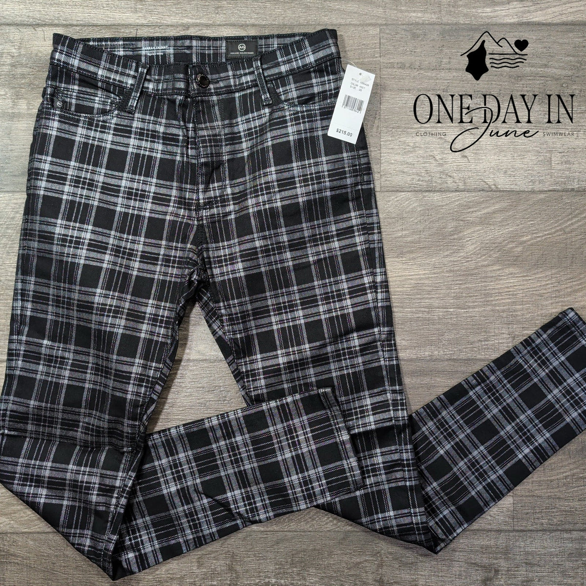 AG Adriano Goldschmied Farrah High Rise Skinny Jeans Black Plaid NWT Size 2 (26)