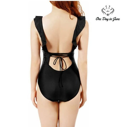 Soyml Ruffle Tummy Control Criss Cross Tie Back One Piece Size S