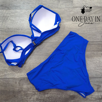 CharmLeaks Cross Front Molded Cup High Waist Bikini Swimsuit Size L