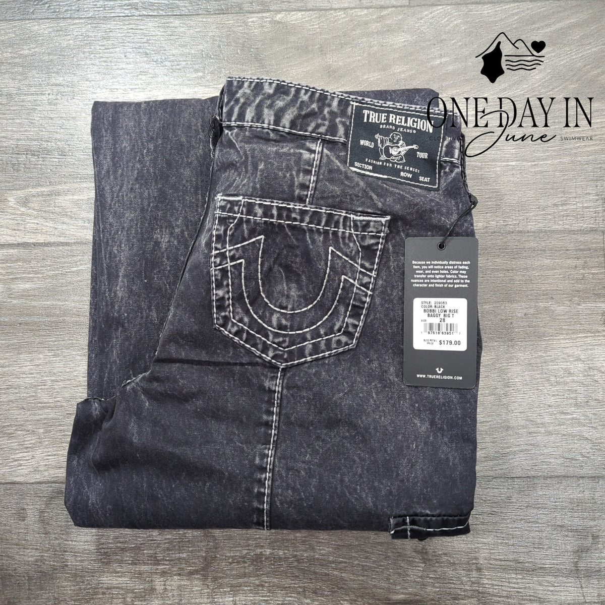 True Religion Bobbi Low Rise Baggy Big T Jeans Black NWT $179 Size 28 (6)