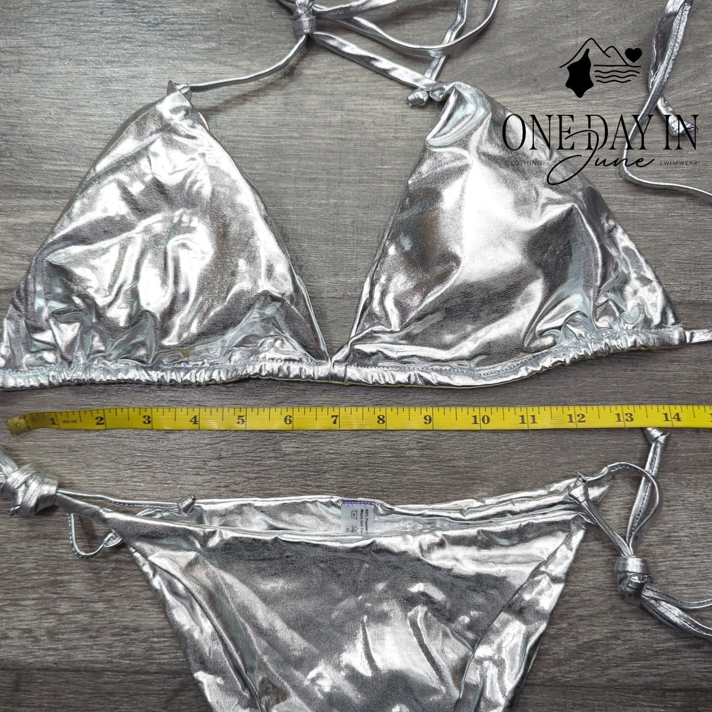 Adisputent Silver Halter Tie Side Bikini Swimsuit Size L