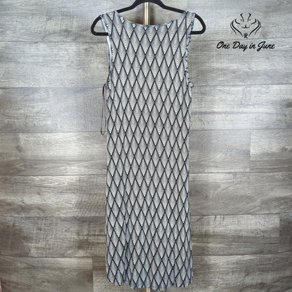Design History Sleeveless Chevron Midi Dress Black White Asymmetrical NWT Size M