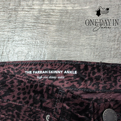 AG Adriano Goldschmied Farrah Skinny Ankle Jeans Burgundy Animal NWT Size 2 (26)