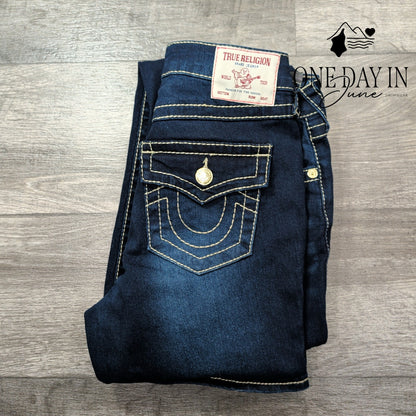 True Religion Becca Big T Flap Bootcut Jeans Dark Oak Wash NWT Size 8 (29)