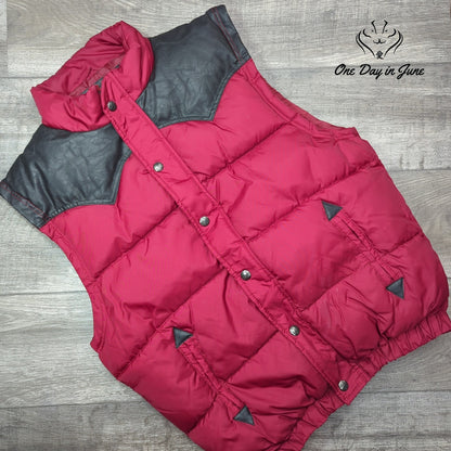 Brooklyn Basement NYC Y2K Puffer Vest Red Black Western Snap Front Size XL