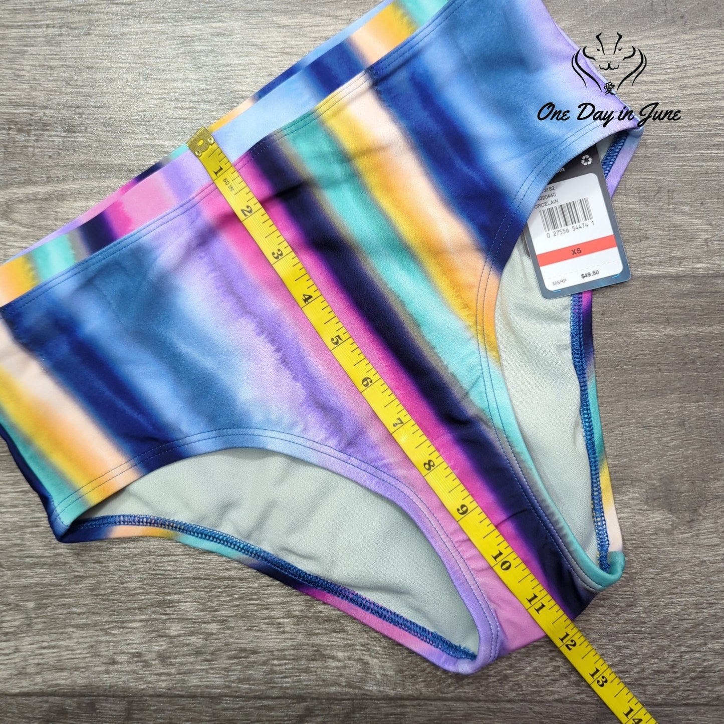Speedo Porcelain High Waist Bikini Bottom Rainbow Stripe NWT Size XS