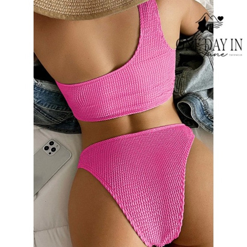 Charmo Smocked One Shoulder One Piece Swimsuit Size S