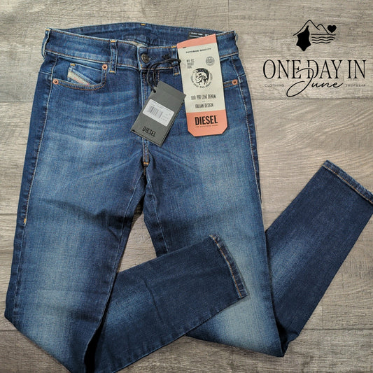 Diesel Industry D-Jevel Jeans Slim Low Rise Blue Denim NWT $198 Size 2 (26)