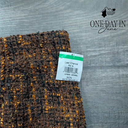 Amanda + Chelsea Modern Fit Tweed Pencil Skirt Brown Gold NWT $98 Size M