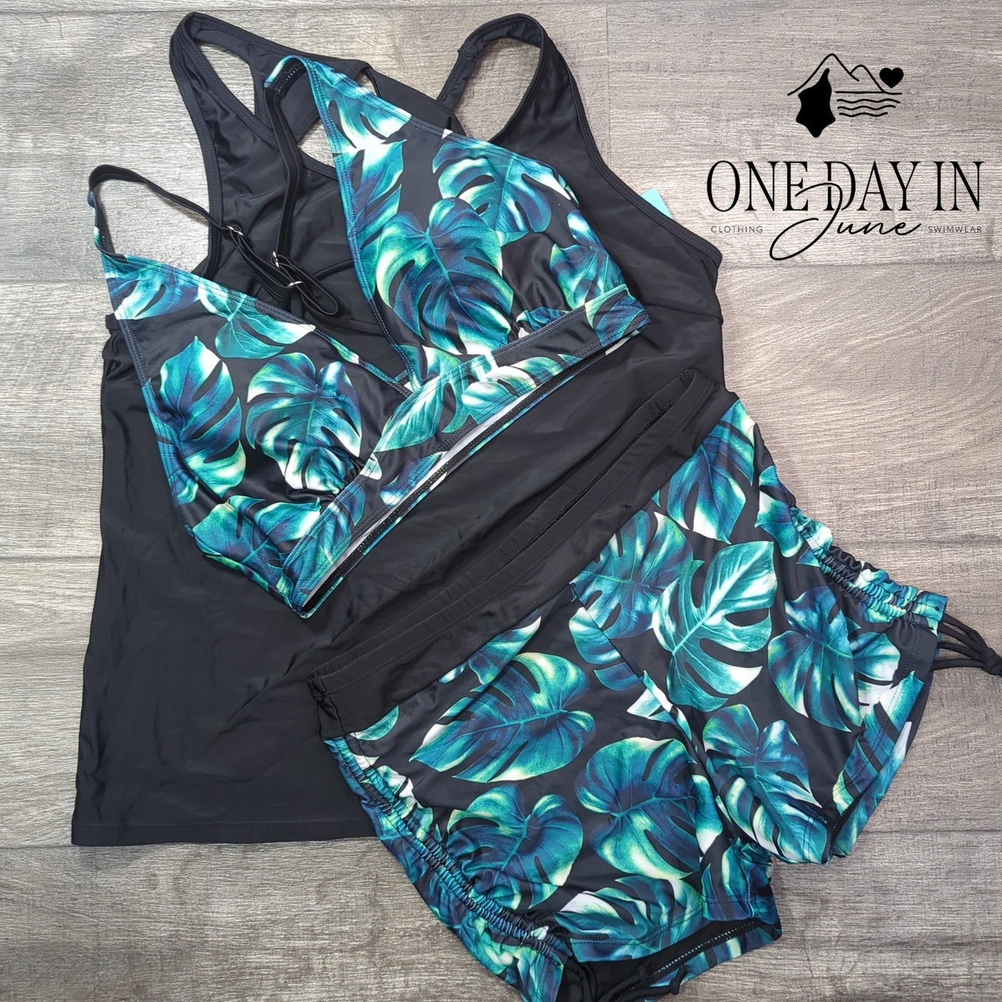 Yonique Boyshort Cage Back 3 Piece Bikini Swimsuit Size L