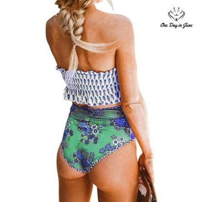 Bdcoco Smocked Floral Bikini Swimsuit Size S